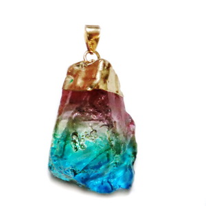 Pandantiv cristal quartz, multicolor cu auriu, 45~47x28~30mm 1 buc