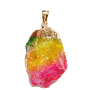 Pandantiv cristal quartz, multicolor cu auriu, 46~49x29~31mm 1 buc