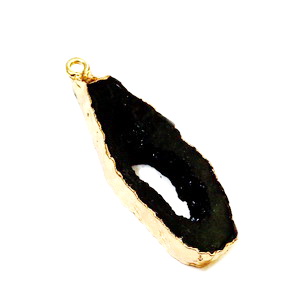 Pandantiv rasina, imitatie druzy agate bleumaren inchis(negru), cu auriu, 40.5x13x4.5~5.5mm