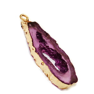 Pandantiv rasina, imitatie druzy agate violet, cu auriu, 40.5x13x4.5~5.5mm