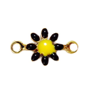 Conector/link auriu, floare neagra cu galben, 13x7x2.5mm 1 buc