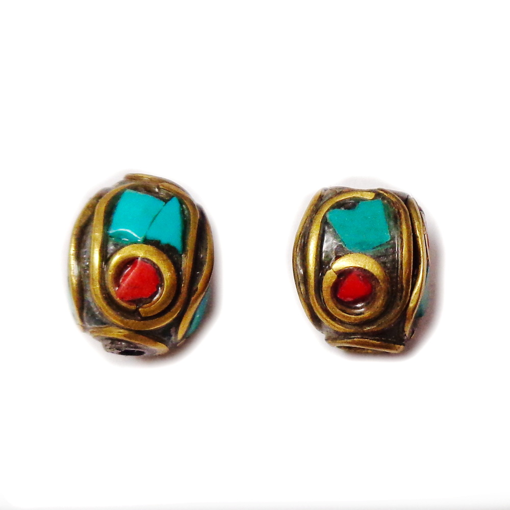 Margele tibetane cu pietre semipretioase, lucrate manual, 10x8mm-model 5 1 buc
