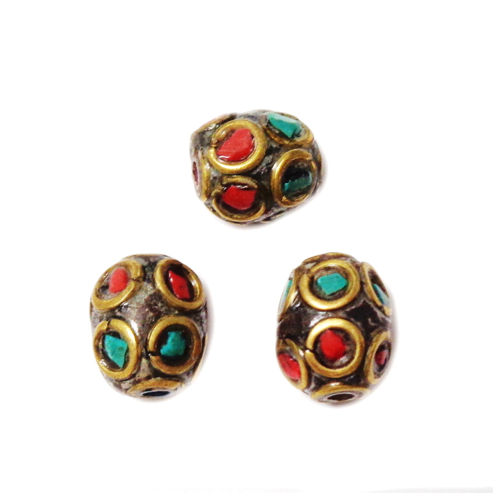 Margele tibetane cu pietre semipretioase, lucrate manual, 9x8 mm  -model 7 1 buc