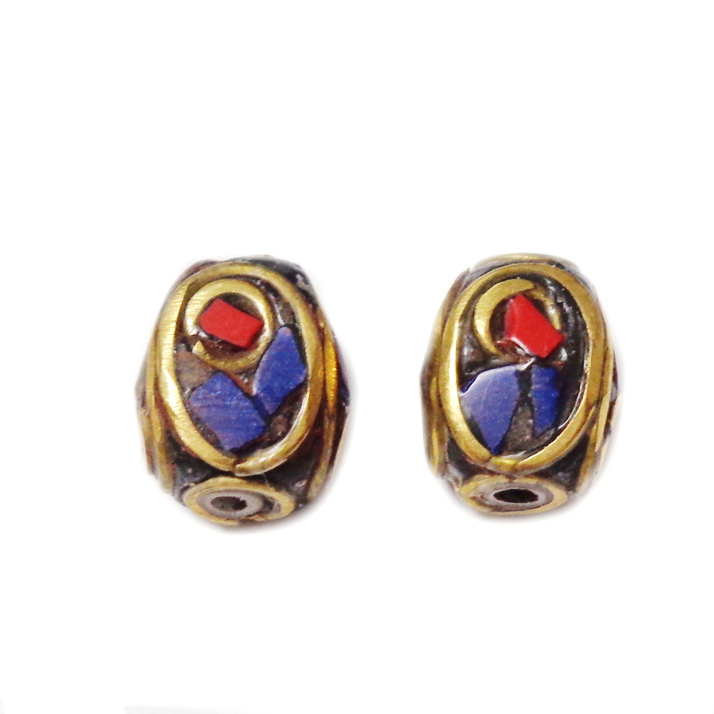 Margele tibetane cu pietre semipretioase, lucrate manual, 9x8 mm  -model 8 1 buc