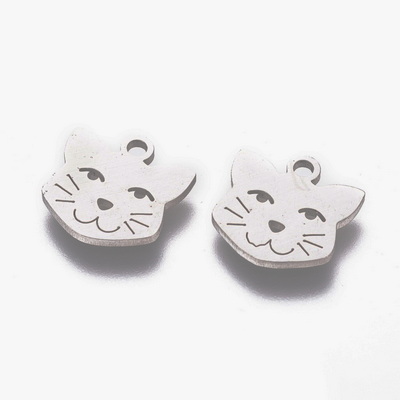 Pandantiv otel inoxidabil, gravat, cap de pisica 12x12x1.1mm 1 buc