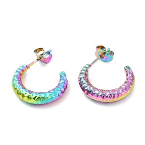 Cercei tip semilună oțel inoxidabil 304, IP(placat cu ioni) multicolor, 14x18x3.5mm
 2 buc
