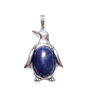 Pandantiv argintiu inchis pinguin cu cabochon lapis lazuli, 34~35x24~25x5~8mm