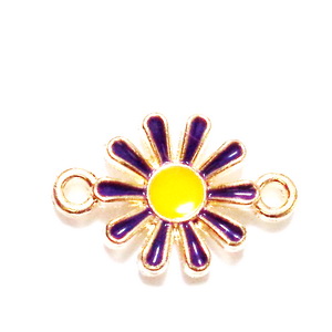 Conector/link auriu cu violet si galben, emailat, floare 12.5x19x3mm 1 buc
