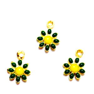 Pandantiv auriu, emailat, floare verde cu galben, 10x7x2mm 1 buc