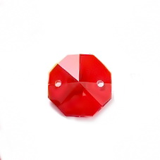 Conector/link sticla, rosu, octagonal, fatetat, 14x14x7.5mm 1 buc