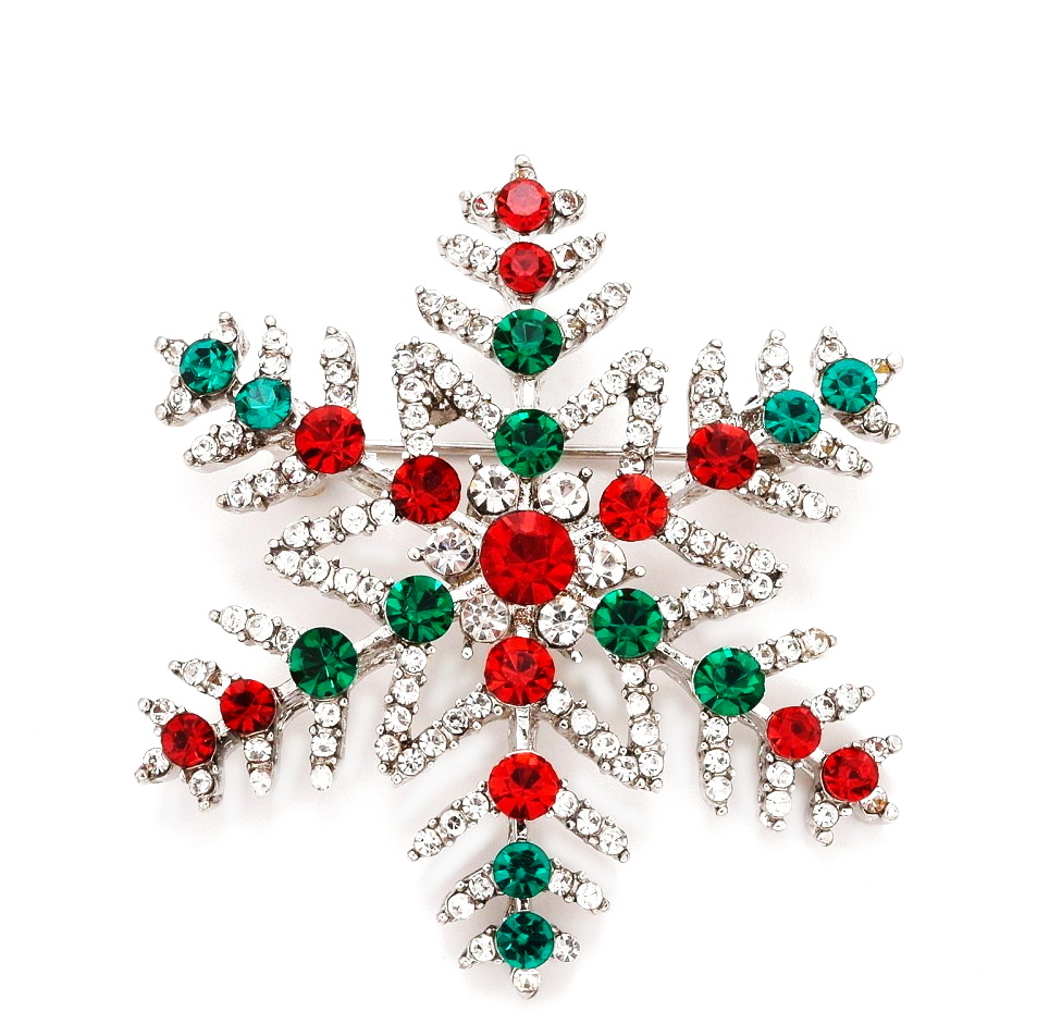 Brosa argintie cu strasuri, fulg de zapada 48x44x9.5mm 1 buc