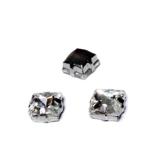 Margele montee rhinestone, sticla, patrate, transparente, 8x8 mm