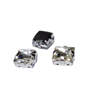 Margele montee rhinestone, sticla, patrate, transparente, 10x10 mm 1 buc