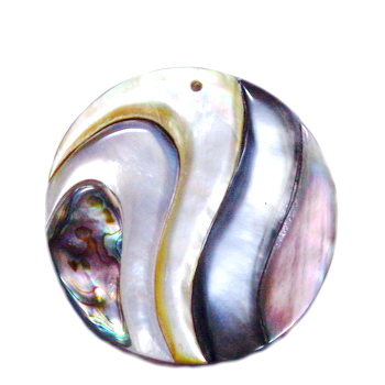 Pandantiv sidef si Scoica Paua, rotund, cu striatii, 44x4 mm 1 buc