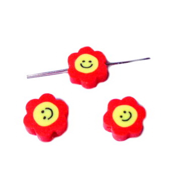 Margele polymer, floare rosie cu smile, 9-10x5mm 1 buc