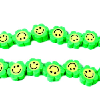 Margele polymer, floare verde-lime cu smile, 10-11x5mm