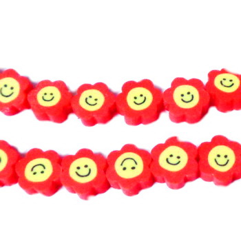 Margele polymer, floare rosie cu smile, 10-11x5mm 1 buc