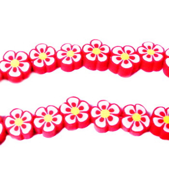 Margele polymer, floare rosie cu galben, 8-10x5mm