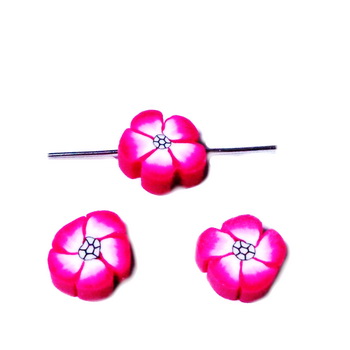 Margele polymer, floare magenta cu alb, 8-10x5mm