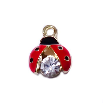 Pandantiv metalic auriu, emailat, gargarita cu stras, 15x11.5x7mm 1 buc