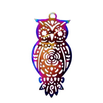 Pandantiv otel inoxidabil 201, filigranat, IP(placat cu ioni) multicolor, bufnita 45x23x0.2mm
 1 buc
