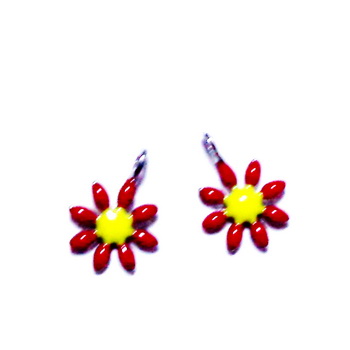 Pandantiv otel inoxidabil, IP(placat cu ioni), emailat, floare rosie cu galben, 10x7.5x2mm 1 buc