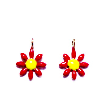 Pandantiv otel inoxidabil IP(placat cu ioni) auriu, emailat, floare rosie cu galben, 10x7.5x2mm
 1 buc