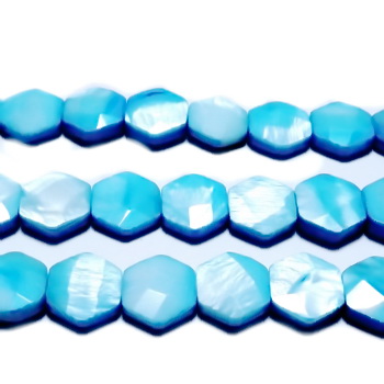 Perle sidef, bleu, hexagonale, fatetate, 12x12x4.5mm 1 buc