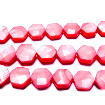 Perle sidef, roz, hexagonale, fatetate, 12x12x5mm