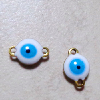 Conector/link otel inoxidabil 304, auriu, ochiul lui Horus, emailat alb cu albastru, 12x8x4mm 1 buc