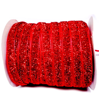 Panglica cu fir lurex rosu, 1 cm