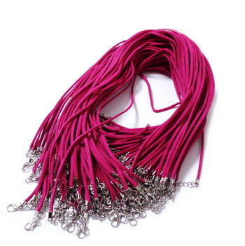 Snur faux suede, 3x1.5mm, magenta, cu inchizatoare, 45 cm 1 buc