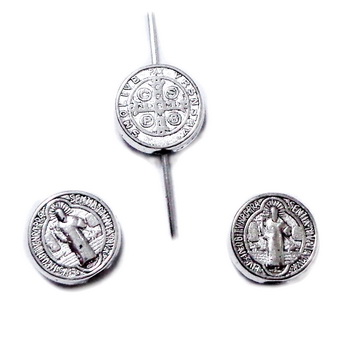 Distantiere argintiu antichizat, cu Isus si cruce, 10x3.5mm 1 buc