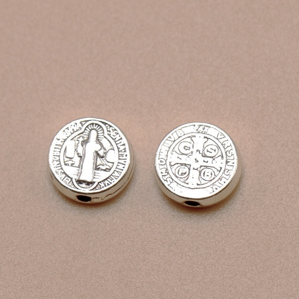 Distantiere argintiu antichizat, cu Isus si cruce, 10x3.5mm 1 buc