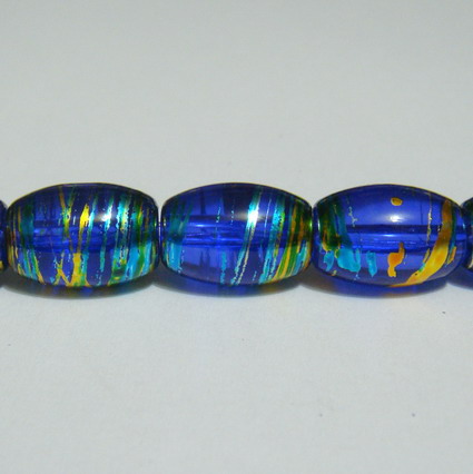 Margele sticla ovale albastre cu auriu 14x10mm
