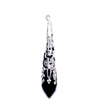 Pandantiv lava neagra cu accesoriu argintiu, 50x9mm 1 buc