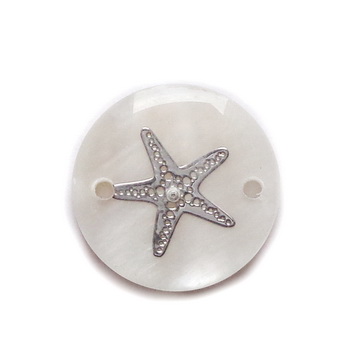 Conector/link sidef alb cu stea de mare argintie, 16x4mm 1 buc