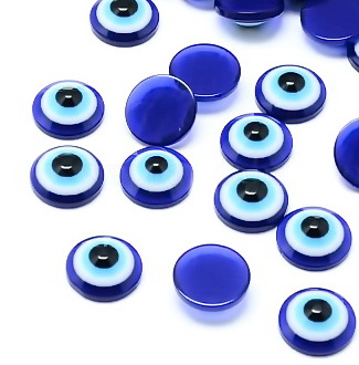 Cabochon rasina, albastru-alb-negru, ochiul lui Horus (ochiul norocos), 12x4.5 mm 1 buc