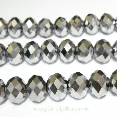 Margele sticla multifete argintii 10x8 mm 1 buc