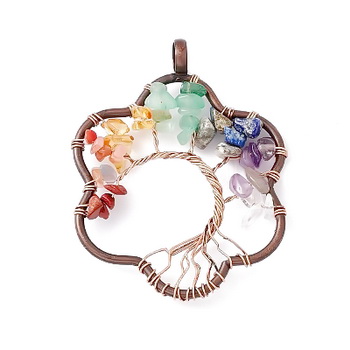 Pandantiv sarma modelaj cupru, 59x45mm, chakra, copacul vietii cu 7 chips semipretioase 1 buc