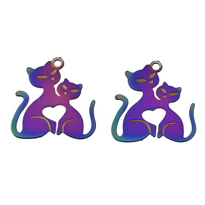 Pandantiv otel inoxidabil 304, IP(placat cu ioni) multicolor, pisici cu inimioara, 19x18x0.2mm
 1 buc