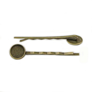Agrafa metalica, prindere par (coc), bronz,  54x14mm, pt. cabochon 12mm 1 buc