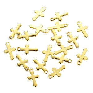 Pandantiv otel inoxidabil 304, placat cu aur 18k, cruciulita 12x7x0.8mm 1 buc