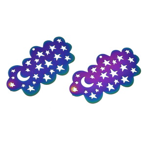 Pandantiv otel inoxidabil 201, filigranat, IP(placat cu ioni) multicolor, norisor cu stele si luna, 42x24x0.2mm
 1 buc