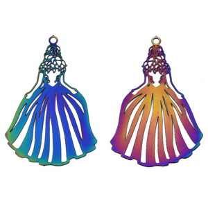Pandantiv otel inoxidabil 201, IP(placat cu ioni) multicolor, printesa, 32x21x0.3mm
 1 buc
