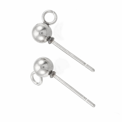 Tortite cercei, cu tija de 15x7x4mm, din otel inoxidabil 304, bobita 4mm, bucla 1.5mm  2 buc