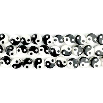 Perle sidef alb cu negru, YiN SI YANG, 8x3mm 1 buc