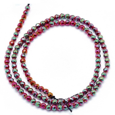 Hematite electroplacate fucsia-multicolor, fatetate, 3mm- 129 buc