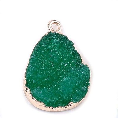 Pandantiv rasina, imitatie druzy agate verde, cu auriu, lacrima 27x18x8.5mm 1 buc