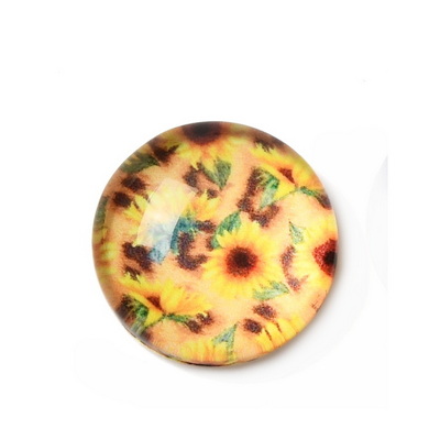 Cabochon sticla, galben cu floarea soarelui, 12x4.5mm